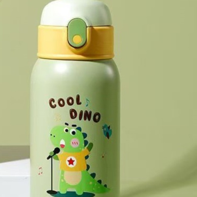 富光儿童保温杯带吸管316不锈钢可爱学生水杯绿色600ml