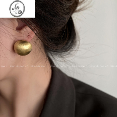 JiMi金属拉丝磨砂圆球耳钉小众设计感高级耳环2023新款耳饰冷淡风