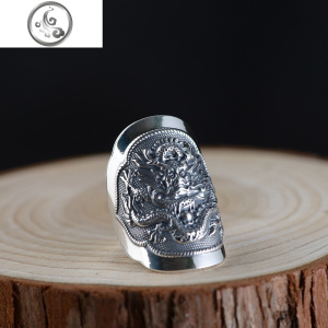 s990纯银龙图腾戒指霸气复古男个性开口指环时尚银饰品送生日 JiMi 约12.5g龙图腾戒指现货