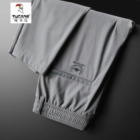 啄木鸟冰丝速干薄款弹力拉链口袋夏季休闲裤直筒耐磨男士冰感长裤