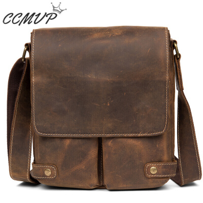 CCMVP品牌自营质量保证-CCMVP休闲品牌复古疯马皮单肩牛皮斜挎软皮男士休闲小挎差日字深棕色默认颜色
