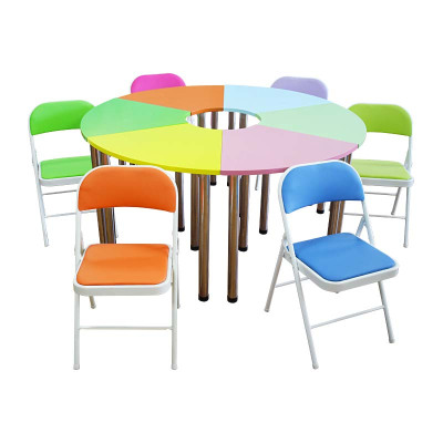 伍贰伍WEW-TTZ-6心理彩色团体活动桌椅6人位折叠靠背椅活动室自由拼接组合弧形桌