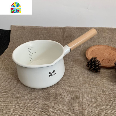 加厚日式15cm搪瓷小奶锅木柄家用宝宝辅食锅无涂层健康珐琅小汤锅 FENGHOU 15cm小花带盖