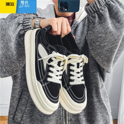 聚范帆布男鞋夏季透气百搭休闲日系复古板鞋厚底增高黑色布鞋