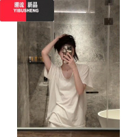 YIBUSHENG白色v领正肩短袖t恤女季2024新款纯欲风大领口宽松辣妹上衣