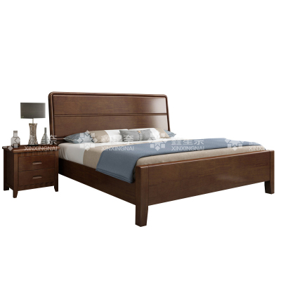 鑫星奈 实木床简约1.2米单人床含一个床头柜 胡桃色