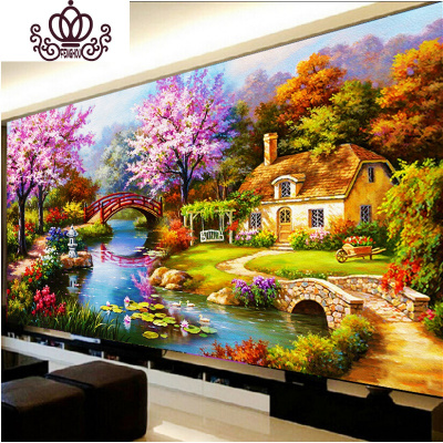 封后KS色系钻石画满钻油画小屋梦幻家园新款客厅欧式风景AB彩钻十字绣十字绣丝线-195*102cm*三股绣