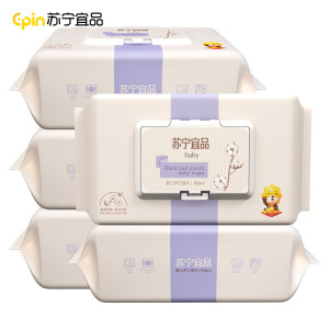苏宁宜品婴儿手口湿巾便携式湿巾温和无香80片*5包