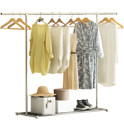 美帮汇不锈钢晾衣架落地折叠单杆晒衣架卧室内挂衣架家用简易凉衣服架子