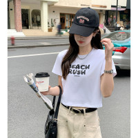 [2.5折价46元]唐狮夏季女圆领前胸字母短款短袖T恤百搭活泼美式复古休闲潮