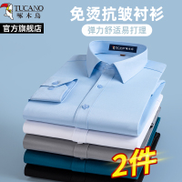 啄木鸟[弹力免烫]衬衫2025新款男士长袖商务正工装伴郎短袖衬衣