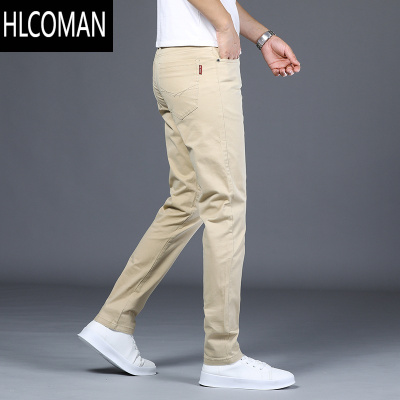 HLCOMAN男士休闲裤子2024新款男裤小脚卡其色男款休闲修身款长裤