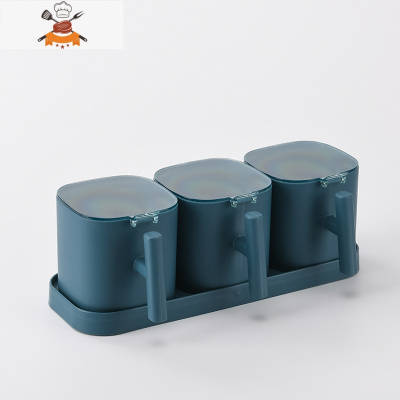 调料罐套装调味料罐子厨房用品带盖味精组合盐罐品佐料家用收纳盒 敬平 3个墨绿(方形)厨房收纳盒