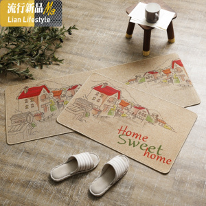 耐脏卡通可爱厨房地垫亚麻橡胶无绒防滑家用脚垫薄款进口垫 三维工匠地毯