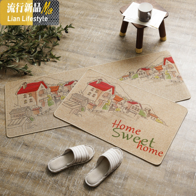 耐脏卡通可爱厨房地垫亚麻橡胶无绒防滑家用脚垫薄款进口垫 三维工匠地毯