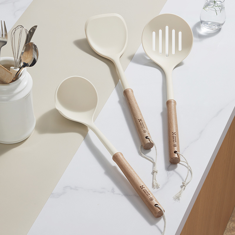 臻·实木硅胶锅铲+汤勺+煎铲+漏勺
