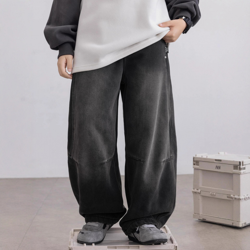 男童加绒裤子秋冬款新款加厚长裤帅气大儿童冬季一体绒牛仔裤