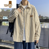 YANXU日系cityboy条纹翻领衬衫男春季宽松百搭青少年衬衣潮牌bf风外套