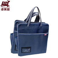 凌美盛 树皮纹竖款手提文件袋 双侧带网兜 可插标签 定制 910-1蓝色/个