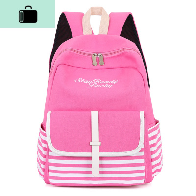 初中生书包女韩版校园简约大容量高中学院风帆布条纹大学生双肩包NEW LAKE