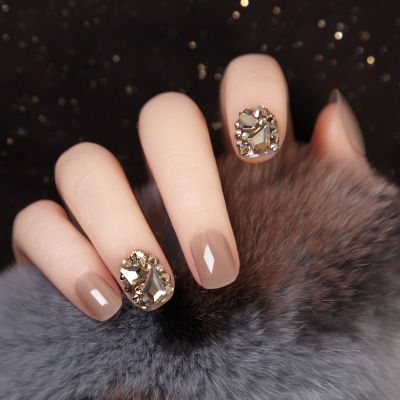 气质半透裸色香槟金满钻假指甲成品显白款美甲贴片穿戴甲甲片-983588