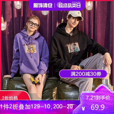 2折价69.9元-唐狮秋冬季新款情侣装卫衣男女照片印连帽卡通韩版外套ins潮