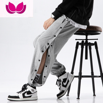七斓裤子男新款灰色长裤男美式篮球全开排扣裤休闲九分运动卫裤