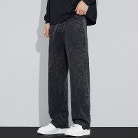 高端雪花扎染天丝牛仔裤男士新款宽松直筒休闲长裤显瘦阔腿男裤子