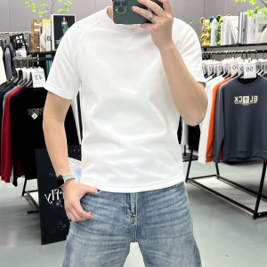 春夏季新款重磅三角拼接简约加厚短袖T恤男半截袖半袖衫时尚上衣