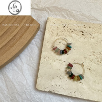 JiMiins彩色串珠耳扣圈圈高级感复古名族风2023新款春夏甜美风耳环女