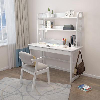 实木书桌书架组合简约家用小学生写字桌胡桃色书柜一体台式电脑桌