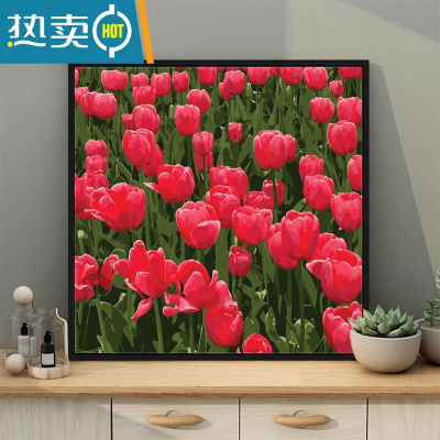 敬平郁金香diy填充手工绘植物花卉装饰画减压填涂色油彩挂画装饰画