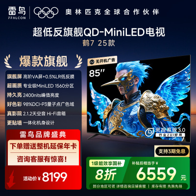 雷鸟 鹤7 25款85英寸 0.5%LR低反膜QD-MiniLED HVA屏一级能效家电 国家补贴 电视机85R695C