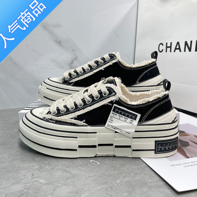 SUNTEK吴建豪帆布鞋女2023夏季新款百搭休闲网红流浪乞丐鞋厚底增高板鞋