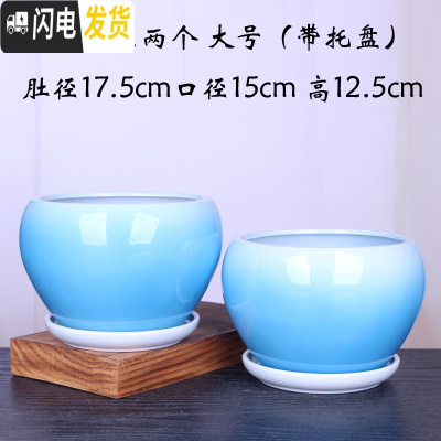 三维工匠中国风陶瓷花盆带托盘一组两个四个室内简约家用绿萝花盆 苹果天兰两个大号 大花盆容器