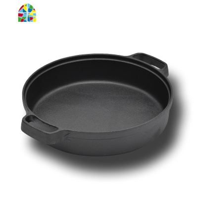 铸铁平底锅加厚煎锅无涂层锅家用煎饼锅烙饼锅多用炖锅 FENGHOU 铁把33cm玻璃盖+木铲手套