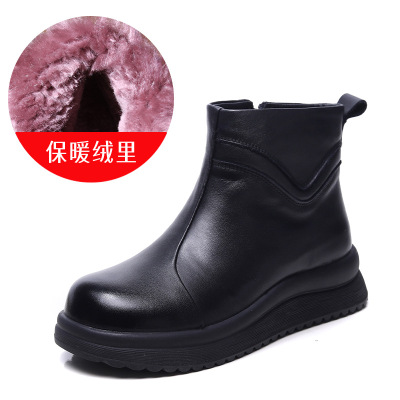 头层牛皮雪地靴女冬季新款羊毛保暖厚底百搭复古不累脚马丁靴