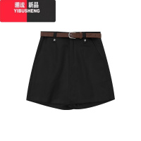 YIBUSHENG复古纯色直筒休闲裤女2024季设计感小众高腰阔腿裤短裤