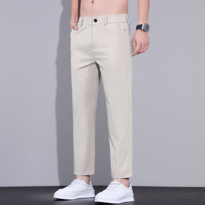 时尚男装冰凉潮流男装休闲裤吸汗透气男士小直筒薄款夏冰丝九分裤