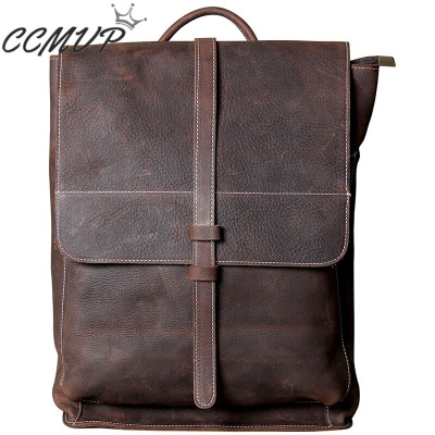 CCMVP品牌自营质量保证-CCMVP轻奢品牌简约头层牛皮双肩包复古真皮背包电脑包男女休闲疯马皮书包