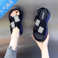 SUNTEK厚底凉鞋女配裙子仙女风2023夏新款百搭罗马时尚水钻露趾沙滩鞋