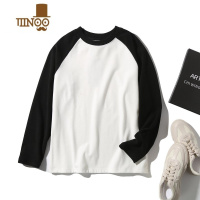 YANXU美式插肩袖男女撞色长袖打底衫T恤双面德绒软糯舒适卫衣