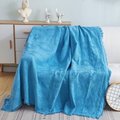 家柏饰(CORATED)北欧双面全盖沙发布沙发巾沙发毯布单沙发套罩沙发垫盖布湖蓝菱形格230*275cm