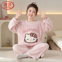 浪莎女童睡衣珊瑚绒儿童秋冬季加绒加厚法兰绒女孩可爱家居服套装