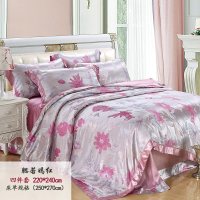 美帮汇100真丝四件套桑蚕丝绸色织提花宽幅婚庆床品套件重磅