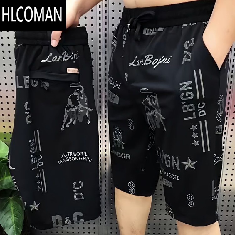 HLCOMAN夏季潮流冰丝速干男士七分短裤男百搭宽松七分男裤外穿休闲沙滩裤
