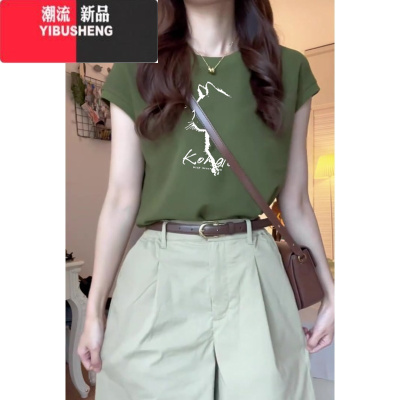 YIBUSHENG欧货正肩短袖t恤女2024季新款早春小衫上衣日多巴胺女孩穿搭