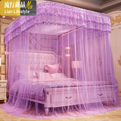 蚊帐家用1.8m 1.5米床加密加厚u型轨道导轨u形支架落地宫廷公主风 三维工匠