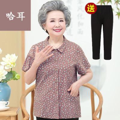 老年人夏装女奶奶夏装纯棉衬衫中老年女老人太太短袖全棉上衣妈妈夏季有领衣服女款半袖短袖衬衫寸衫女
