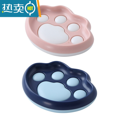 敬平可爱萌爪皂盒壁挂式免打孔肥皂盒浴室可沥水创意卫生间个性香皂架 [2个装:1号粉色+4号深蓝] 萌爪皂盒